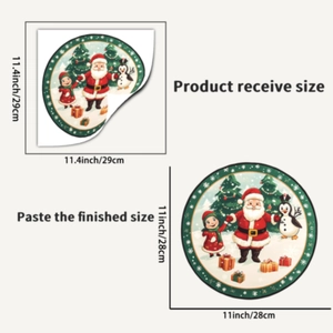 Detailed size chart for Santa Claus window stickers showing receive and finished dimensions