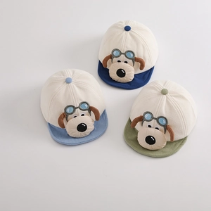 Three-piece set of baby corduroy baseball caps with 3D cartoon puppy ears and soft brim