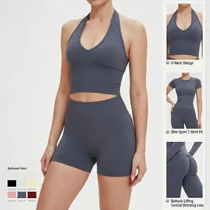 Ensemble de yoga sans couture avec haut court à col en V et short de fitness gainant