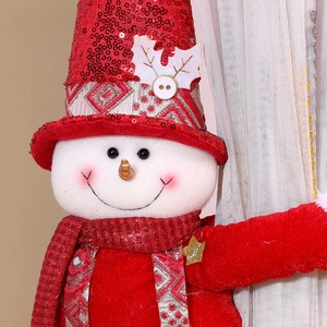 Christmas snowman curtain buckle with red sequins and plush fabric for holiday decor
