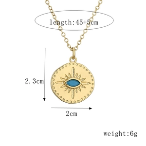 Detailed size chart for gold evil eye pendant necklace with cubic zirconia star accents