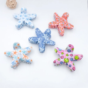 Starfish Hair Claw Clips PVC Large Shark Clip Sweet Ocean Sea Star Smiley Face Pattern Beach Holiday Hair Accessories For Women