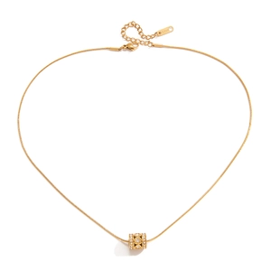 18K vergoldete Edelstahl-Schlangenkette mit hohlem Herzanhänger und Zirkonia-Perle