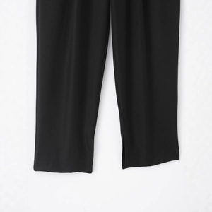 Schwarze Freizeithose mit hoher Taille, Köperbindung und Seitenschlitz am Hosensaum