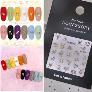 Adesivi Nail Art Zodiaco Costellazione 5D Rilievo Ciondoli Lega Strass Künstliche Perle DIY Manicure Decorazione Elegante Donne
