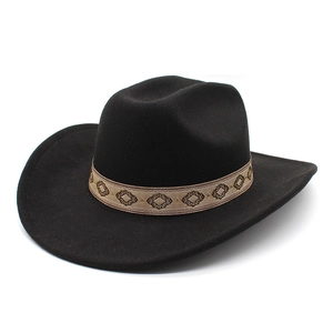 Chapeau De Cowboy Western Feutre De Laine Large Bord Rétro Bande Ethnique Outdoor Jazz Fedora Respirant Protection Solaire Hommes Femmes