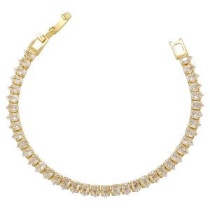 Detailed view of pear-cut crystal teardrop bracelet with gold-plated finish and clasp