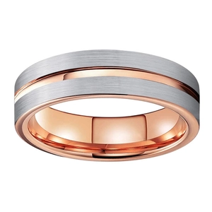 Rose gold and silver tungsten steel ring with matte brushed finish for men and women