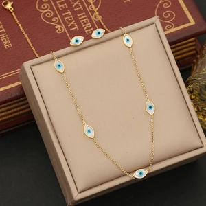 Evil Eye Necklace Bracelet Earrings Gold Plated Stainless Steel Turkish Protection Vintage Style Women Accessories