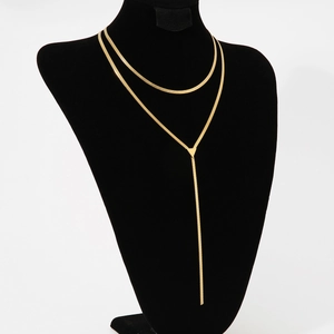 Zweilagige Y-Förmige Halskette Aus Edelstahl Schlangenkette Dreiecksanhänger Lange Modeschmuck Für Damen
