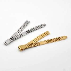 Polished stainless steel five-link jubilee style bracelet in gold and silver finish