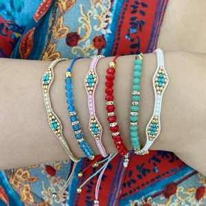 Bohemian crystal beaded bracelet set featuring colorful handmade woven designs for women