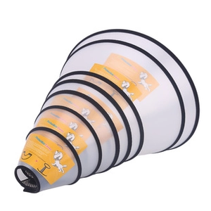 Size comparison set of semi-transparent PVC pet recovery collars for dogs and cats