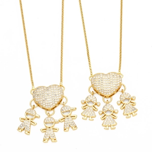 Zirkon Herz Anhänger Halskette Mit Jungen Und Mädchen Charms Vergoldetes Kupfer Box Kette Modeschmuck Geschenk