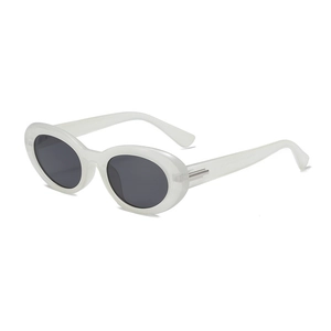 Retro oval sunglasses with translucent ice white frames and dark grey lenses for women
