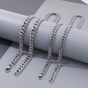 Vintage stainless steel Cuban link chains in various sizes with polished silver finish