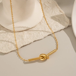 Collier Pendentif Barre Nouée Minimaliste Pour Femmes Acier Inoxydable 304 Plaqué Or Étanche Hypoallergénique Bijoux