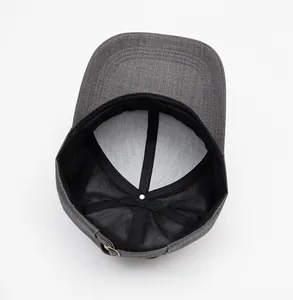 Detailed internal view of men's casual grey baseball cap with stitching and sweatband