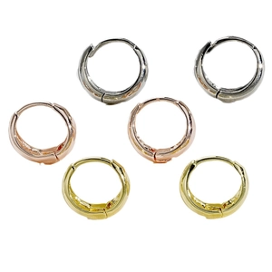 Three-pair set of minimalist geometric C-shaped earrings in silver, rose gold, and gold