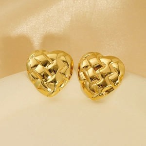 Vintage heart earrings in gold plated stainless steel with a woven textured surface