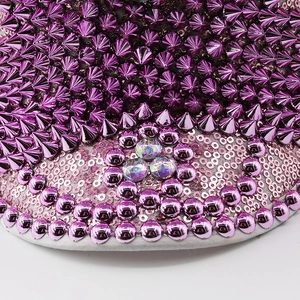 Pink captain hat with purple studs and rhinestones for party and stage performance