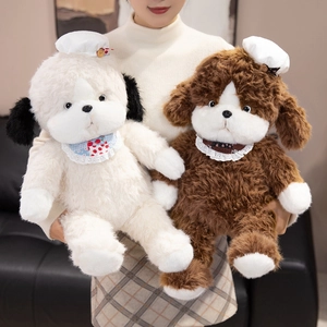 Cute Puppy Plush Toy Soft Long Plush Stuffed Dog With Bib And Hat For Kids Gift Home Decoration