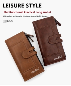 Detail of vintage PU leather long wallets with metallic zippers and multi-card slots