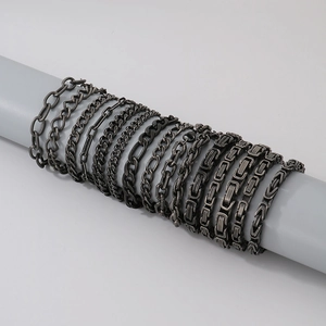 Set of retro black Cuban chain bracelets for men in vintage dark grey finish