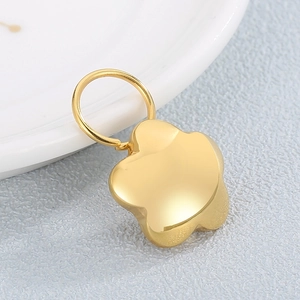 Polished golden stainless steel flower pendant charm with smooth surface and connecting ring