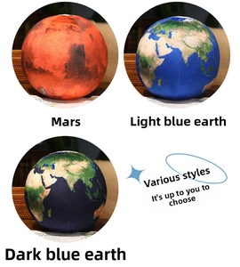 Detailed plush pillows showing Mars, light blue Earth and deep blue Earth patterns