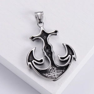 Vintage stainless steel anchor pendant necklace for men with a nautical rudder design