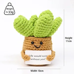 Handmade crochet succulent in brown pot with 'Life would succ without you' card, 11x10cm