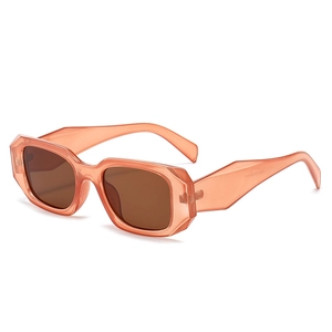 Modische geometrische Sonnenbrille mit orangem Rahmen und dunkelbraunen Gläsern