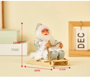 Detail showing dimensions of Santa skiing sled decoration with white and silver sequins