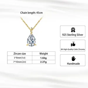 Collier en argent S925 avec zircon 8A en forme de poire et spécifications du produit