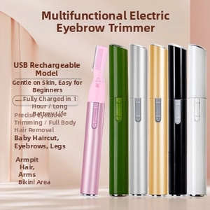 Detail view of colorful USB rechargeable electric eyebrow trimmers for multi-body hair removal