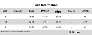 Detailed size chart for backless cutout mini dress showing bust, waist, and hip measurements