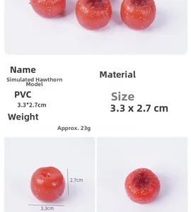 Detailed view of red PVC artificial hawthorn model with 3.3x2.7cm size specifications