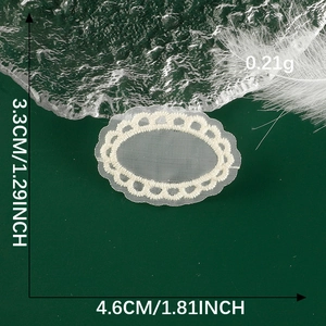 Detailed size specifications of white lace embroidery bow patch for DIY sewing crafts