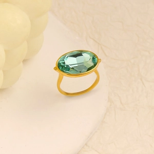 Vintage Oval Green Crystal Statement Ring Luxury Gold Plated Stainless Steel Minimalist Finger Jewelry Fashion For Women
