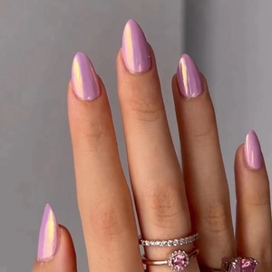 Press On Nails Aurora Purple Pink Almond Shape Sweet Ins Style Shiny Fake Nails For Women Girls