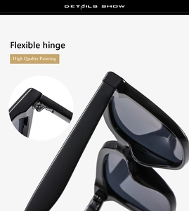 Macro detail of high-quality flexible hinge and glossy black frame on sunglasses