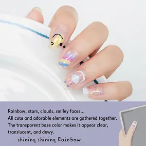 Rainbow and smiley face nail art stickers with clouds and stars on transparent base