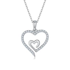 Elegant S925 sterling silver necklace with double heart moissanite pendant in silver