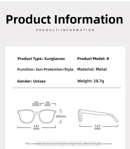Detaillierte Maßzeichnung für Sonnenbrille mit ovalem Metallrahmen in Sommeroptik