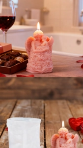 Detailed angel and child candle with matching silicone mold for DIY crafts