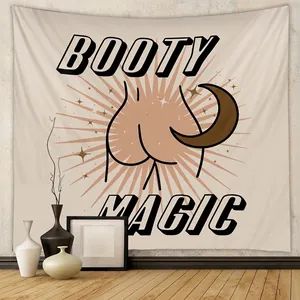 Booty Magic Wall Tapestry Polyester Minimalist Line Art Aesthetic Moon Stars Retro Morandi Bedroom Home Wall Hanging