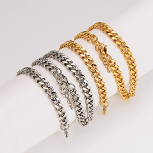Curb Chain Necklace And Bracelet 304 Stainless Steel Electroplated Hip Hop Minimalist Trendy Jewelry For Men Women