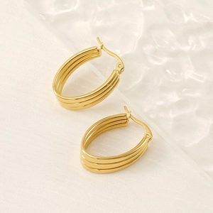 Multi Layer Oval Hoop Earrings 18K Gold Plated Stainless Steel Minimalist Geometric Fashion Jewelry For Women