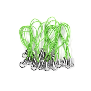 Neon green nylon lanyards with silver metal tubes and jump rings for DIY phone charms